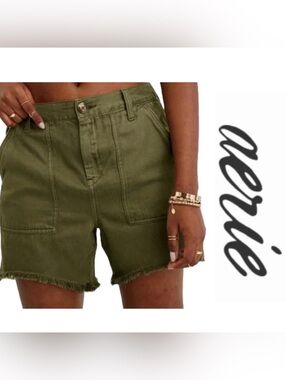 NWT | Aerie | Adventure Shorts | High Rise & Frayed Hem | Army Green | Size M